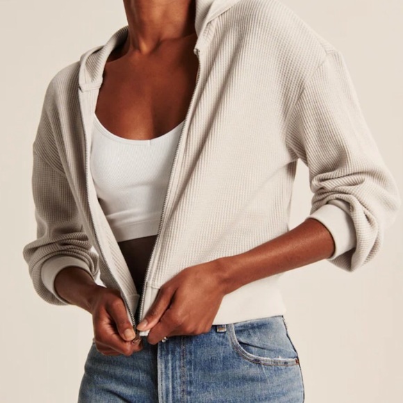 Abercrombie & Fitch Sage Green waffle knit full zip-up hoodie - Picture 2 of 3